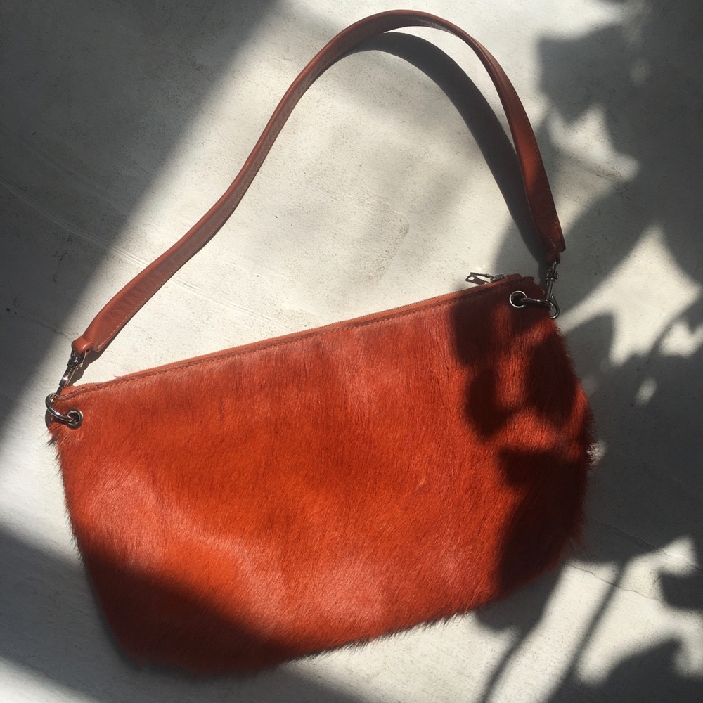 Clyde Fur and Leather Orange Purse